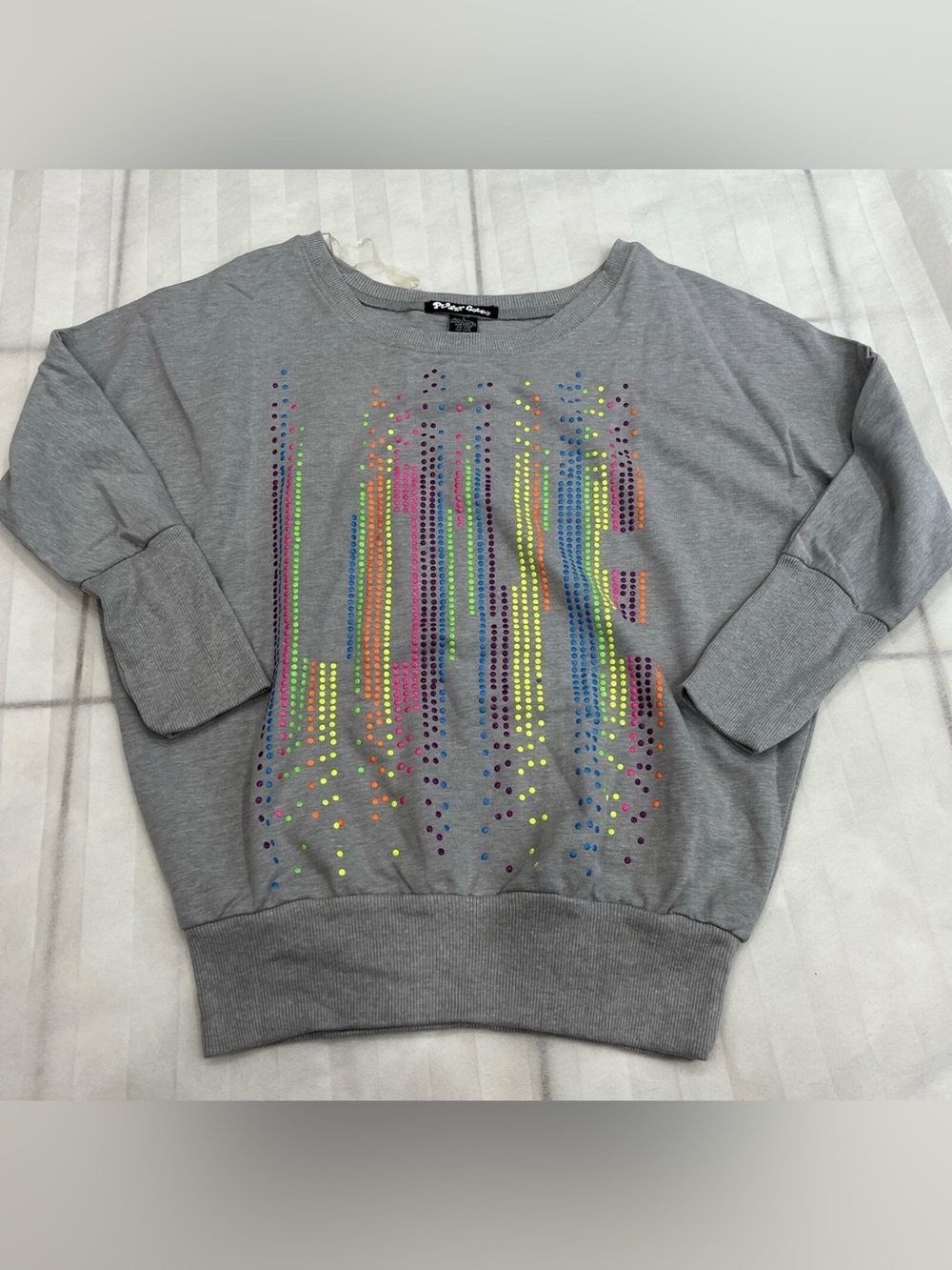Planet Gold Gray Sweatshirt with Neon Rhinestone Dots